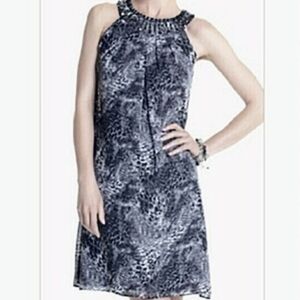 White House Black Market Beaded Trapeze Python Snake Print Cocktail Dress Sz 0